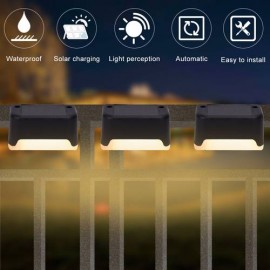 4X Black Solar Step Light Waterproof Smart Light Control Outdoor Fence Light