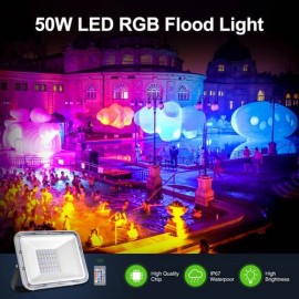 50W RGB LED Flood Light Color Change Remote Control Outdoor Spotlight UK